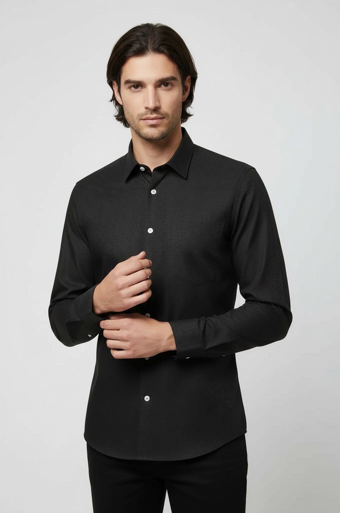 Green Self Patterned Slimfit Shirt - Wessi