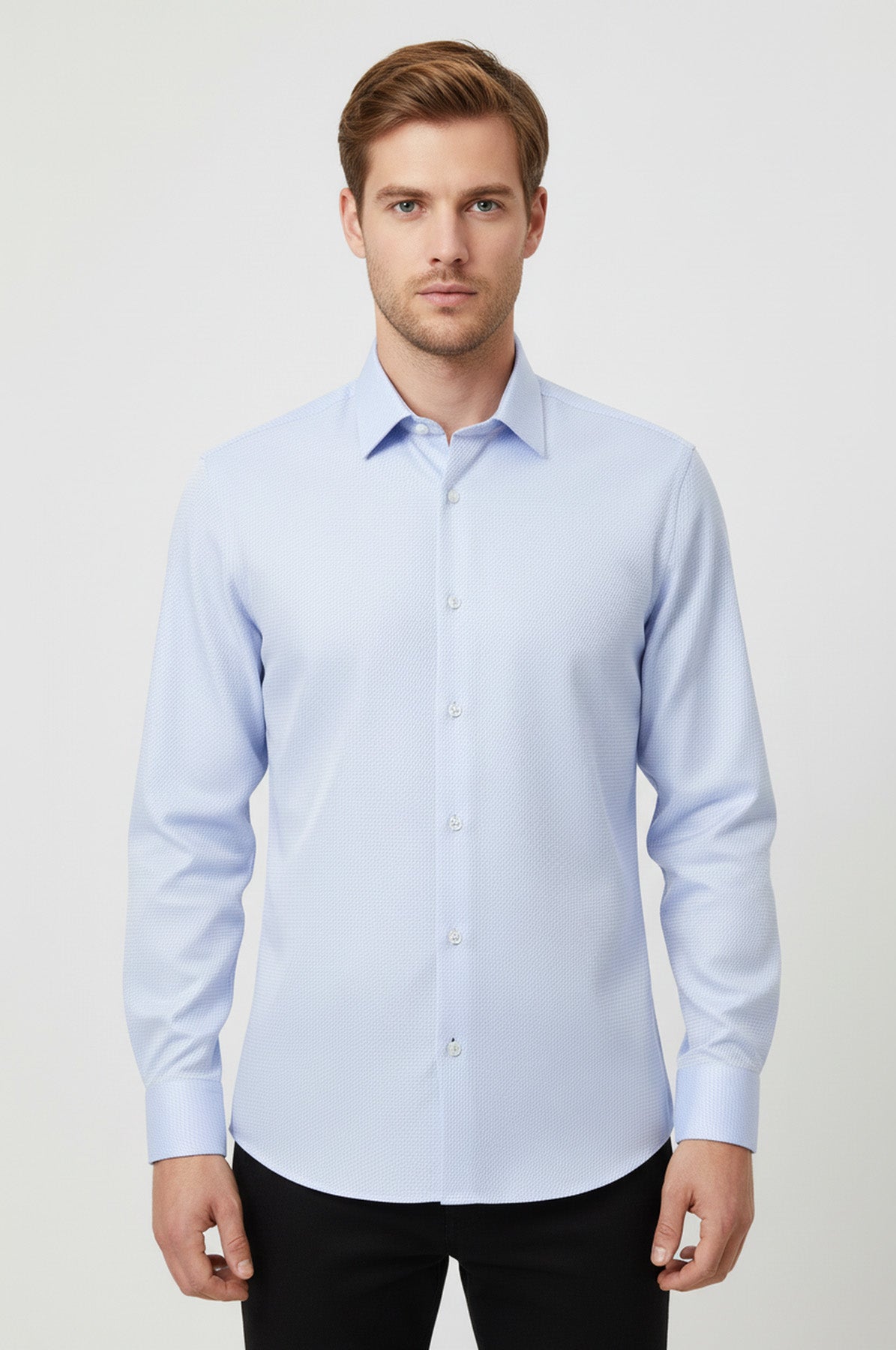 Patterned Casual Baby Blue Shirt | Wessi