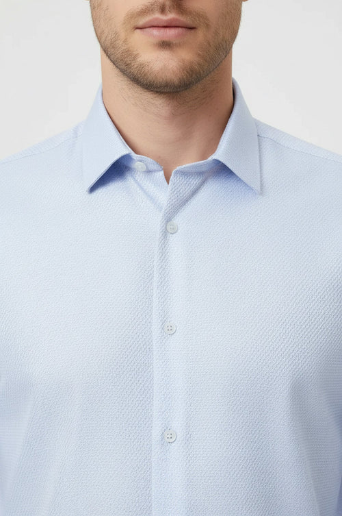 Patterned Casual Baby Blue Shirt | Wessi
