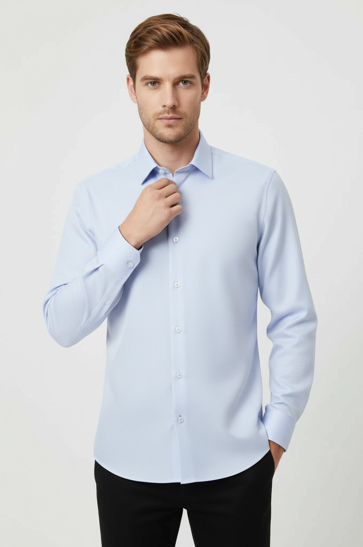 Patterned Casual Baby Blue Shirt | Wessi