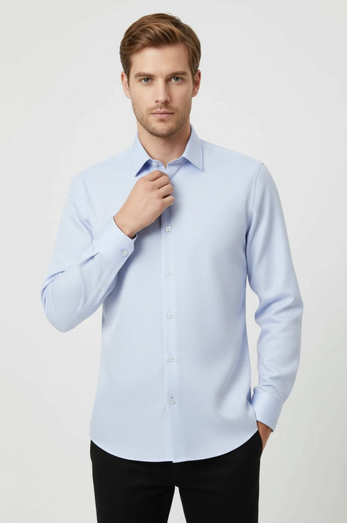 Patterned Casual Baby Blue Shirt | Wessi