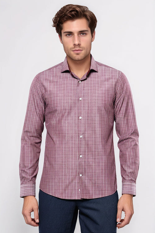 Slim-Fit Burgundy Plaid Shirt | Wessi