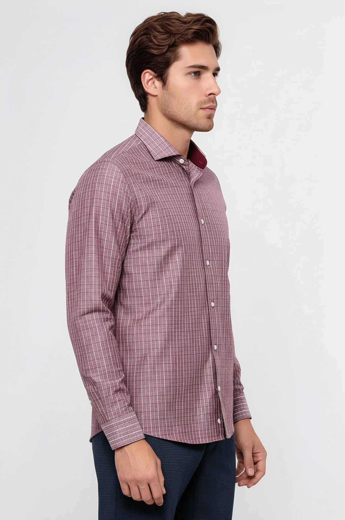Slim-Fit Burgundy Plaid Shirt | Wessi