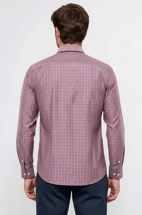 Slim-Fit Burgundy Plaid Shirt | Wessi