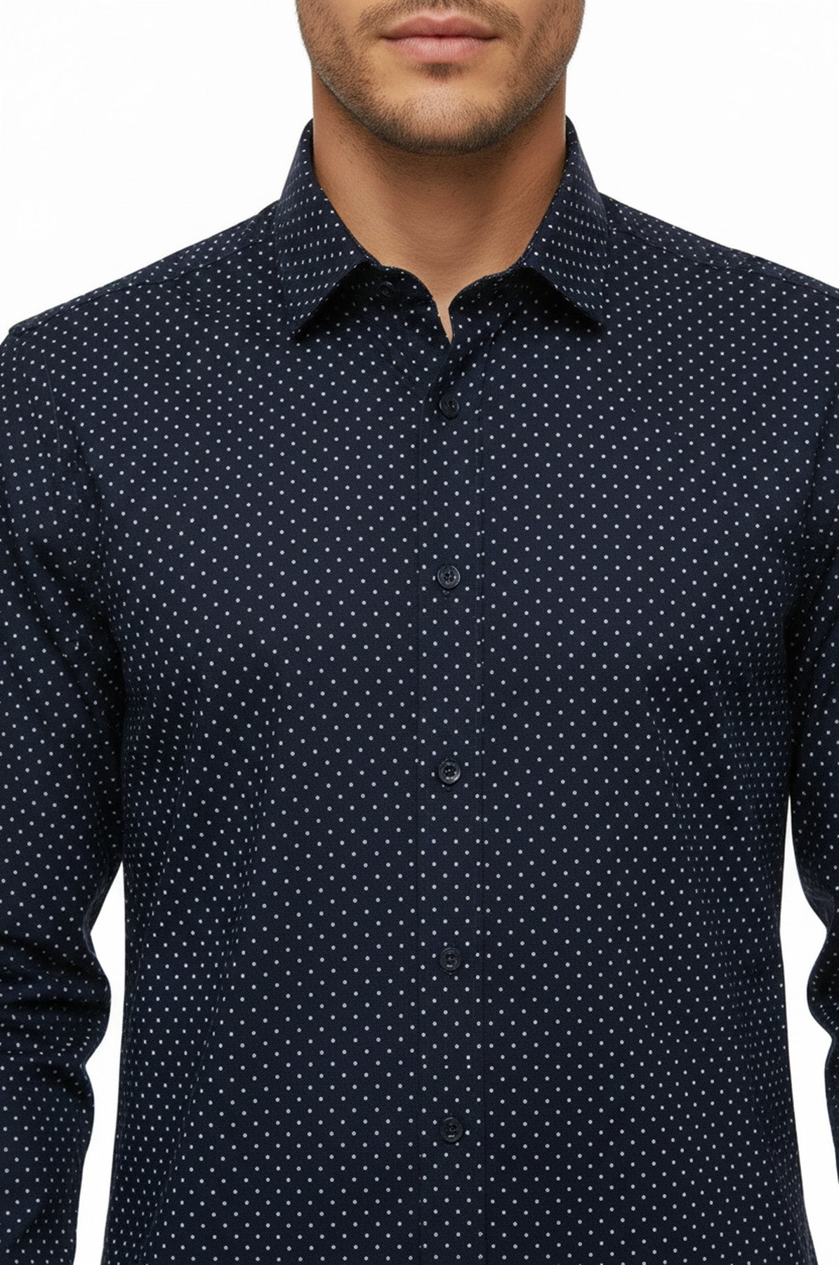 Patterned Slim Fit Navy Blue Men Shirt - Wessi