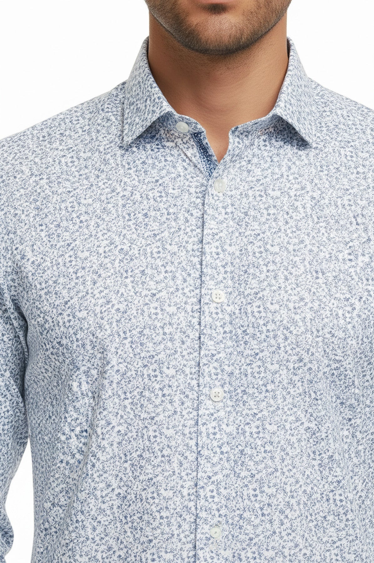 Blue Floral Patterned Slim Fit White Men Shirt - Wessi