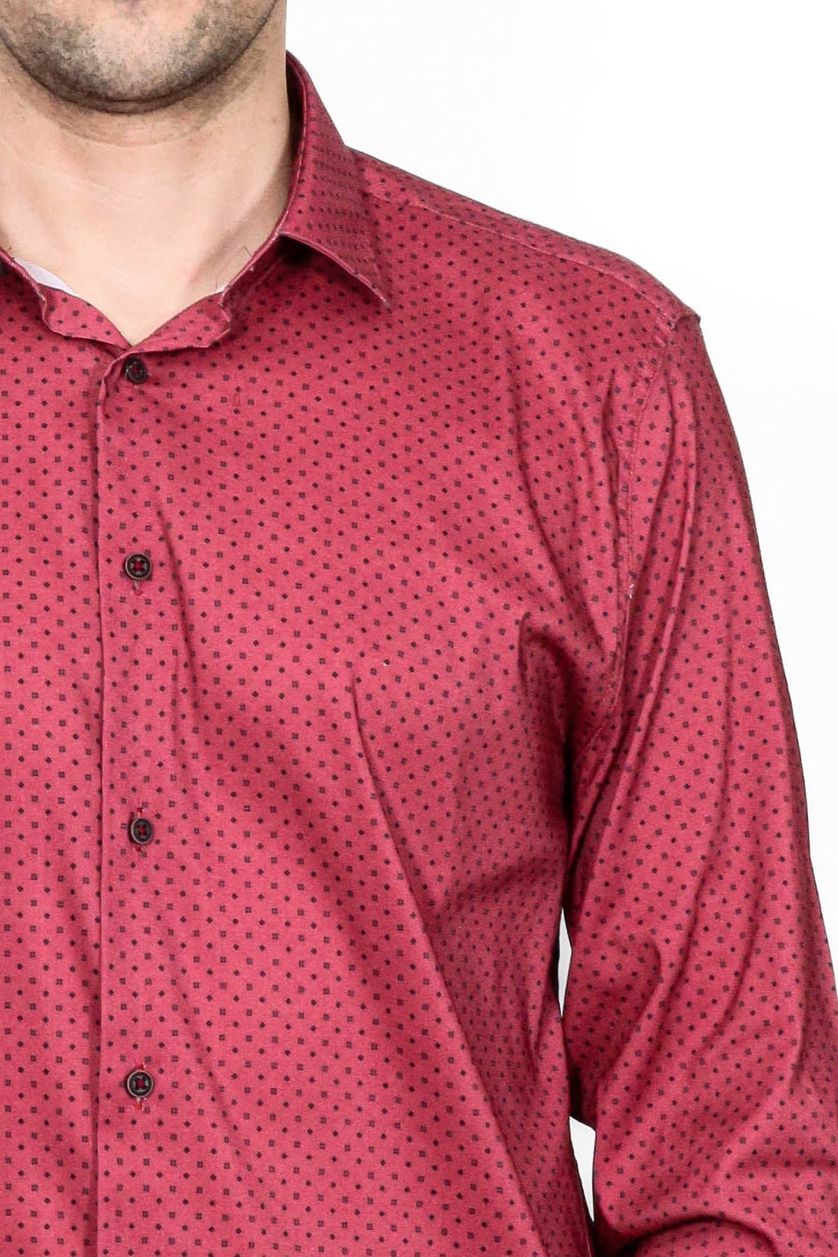 Patterned Slim Fit Burgundy Men Shirt - Wessi