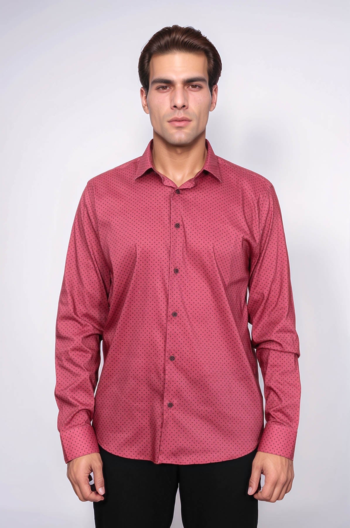 Patterned Slim Fit Burgundy Men Shirt - Wessi