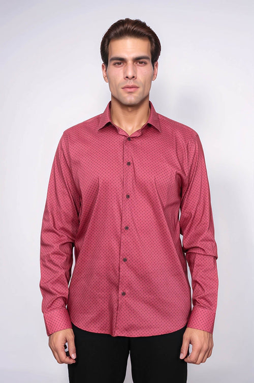 Patterned Slim Fit Burgundy Men Shirt - Wessi