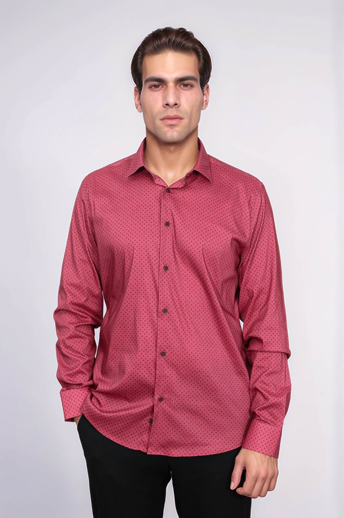 Patterned Slim Fit Burgundy Men Shirt - Wessi