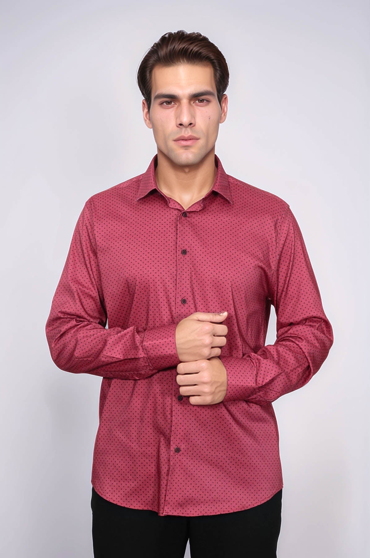 Patterned Slim Fit Burgundy Men Shirt - Wessi