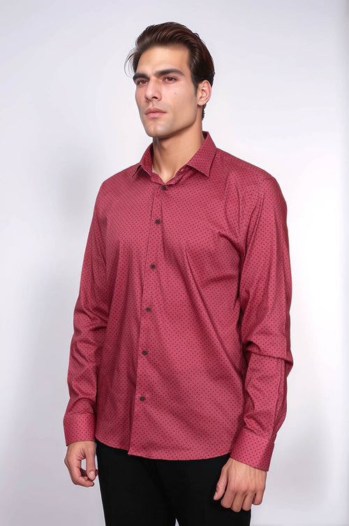 Patterned Slim Fit Burgundy Men Shirt - Wessi