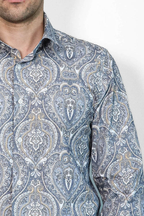 Damask Pattern Blue Slim Fit Shirt - Wessi