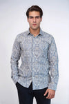 Damask Pattern Blue Slim Fit Shirt - Wessi