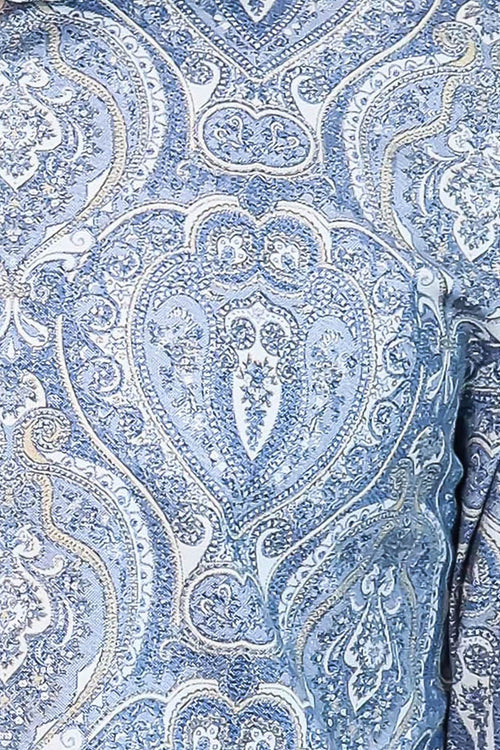 Blue Damask Pattern Slim Fit Shirt - Wessi