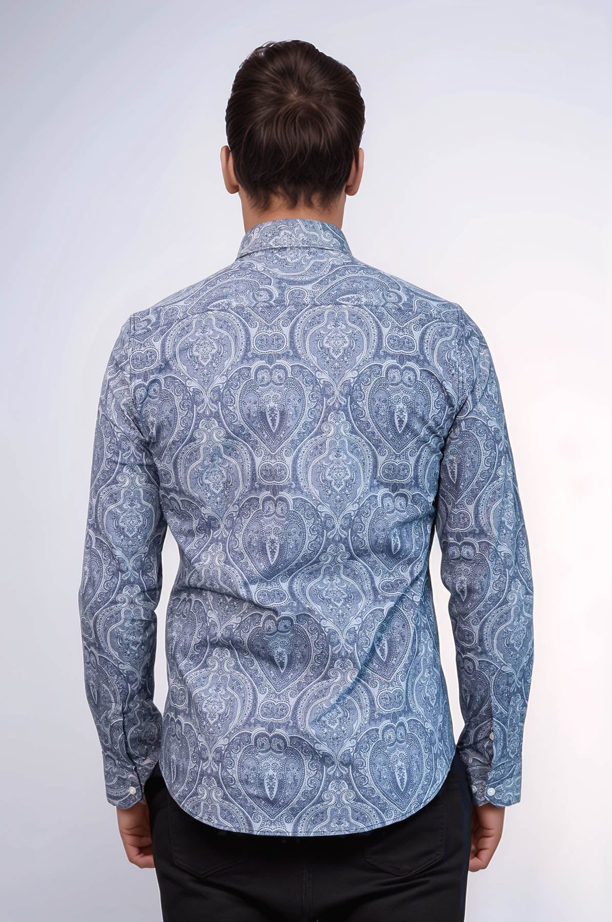 Blue Patterned Slim Fit Men's Shirt - Wessi