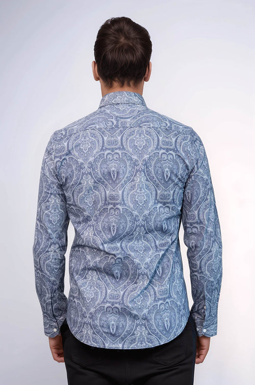 Blue Patterned Slim Fit Men's Shirt - Wessi