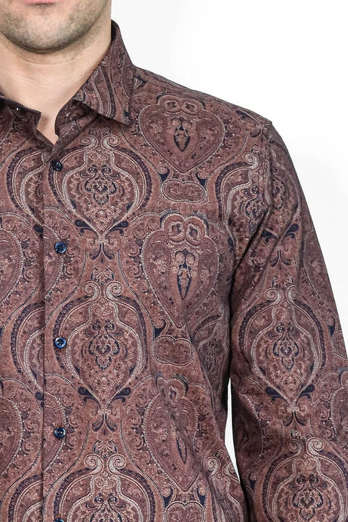 Brown Patterned Slim Fit Men's Shirt - Wessi
