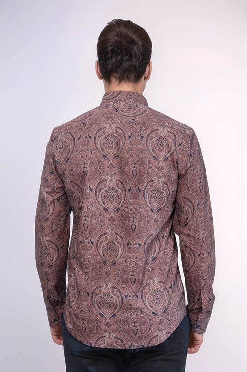 Brown Patterned Slim Fit Men's Shirt - Wessi