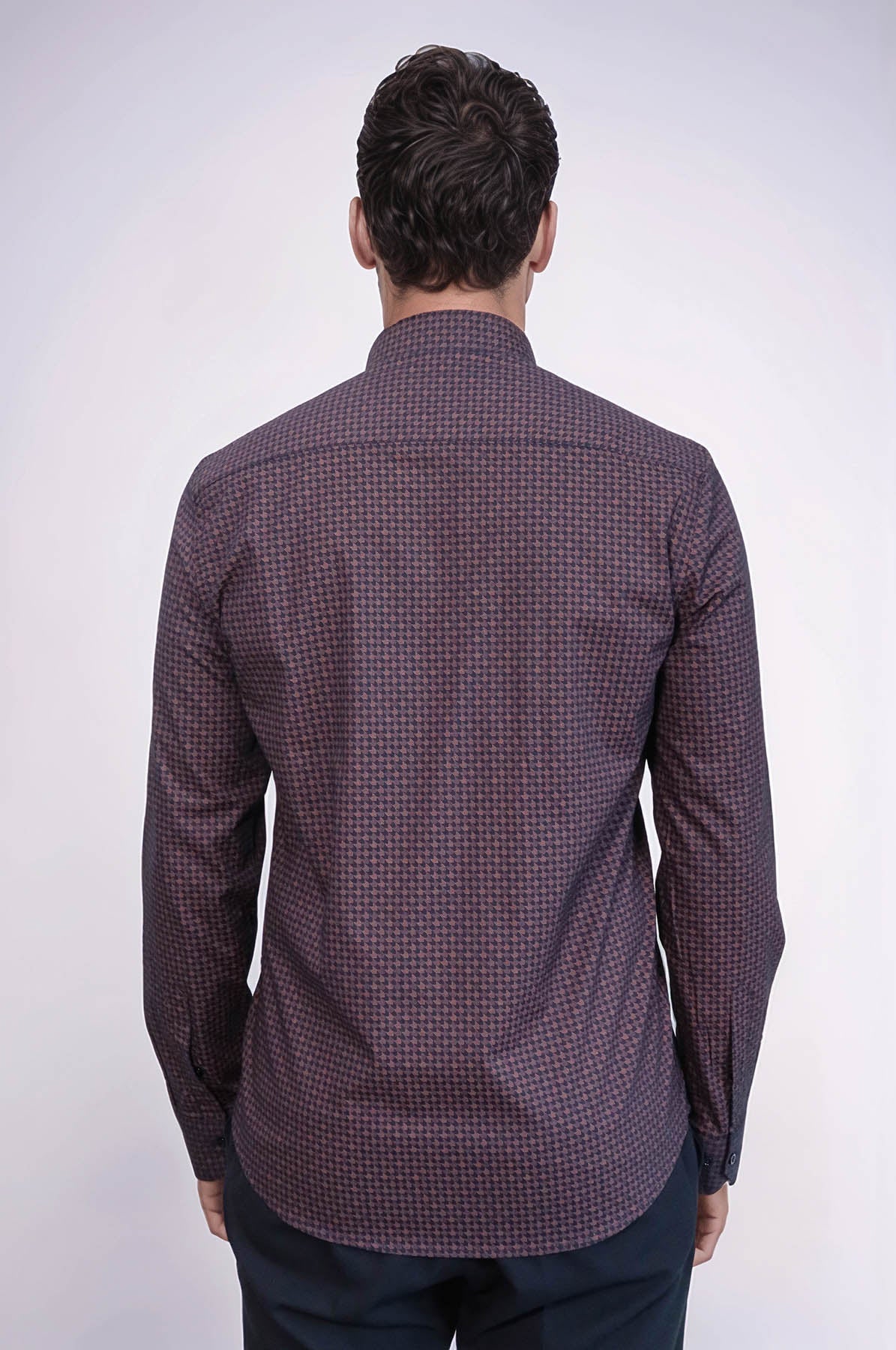 Houndstooth Pattern Slim Fit Brown Men Shirt - Wessi