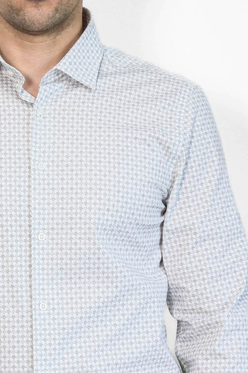 Houndstooth Pattern Slim Fit Ecru Men Shirt - Wessi