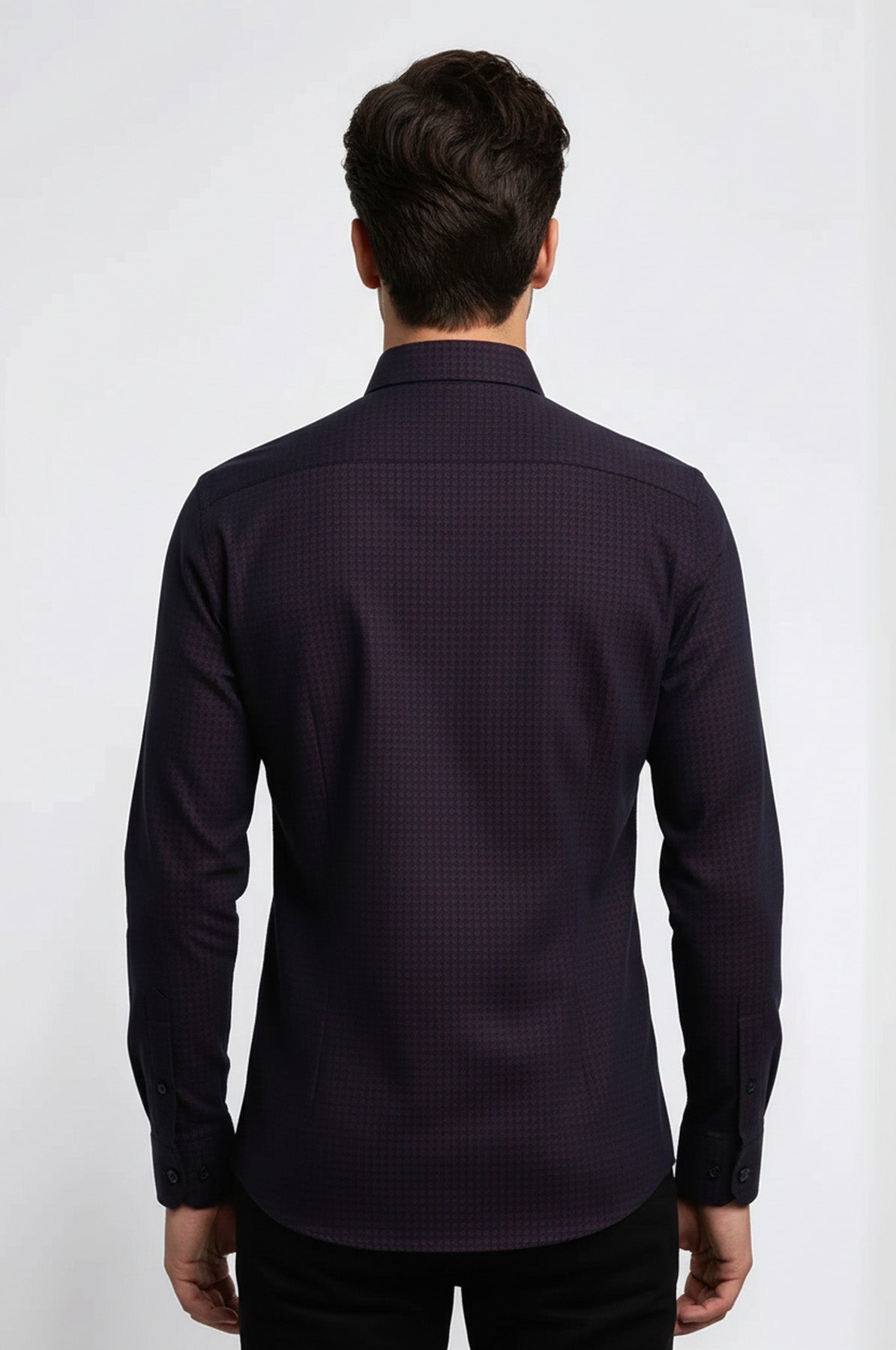 Houndstooth Pattern Slim Fit Burgundy Men Shirt - Wessi