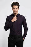 Houndstooth Pattern Slim Fit Burgundy Men Shirt - Wessi