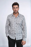 Bloom Patterned Dark Slim Fit Grey Men Shirt - Wessi