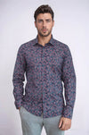 Bloom Patterned Slim Fit Navy Blue Men Shirt - Wessi