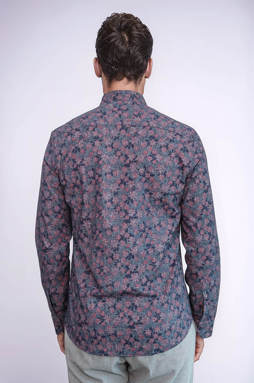 Bloom Patterned Slim Fit Navy Blue Men Shirt - Wessi