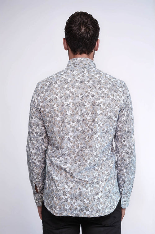 Bloom Patterned Grey Slim Fit Shirt - Wessi