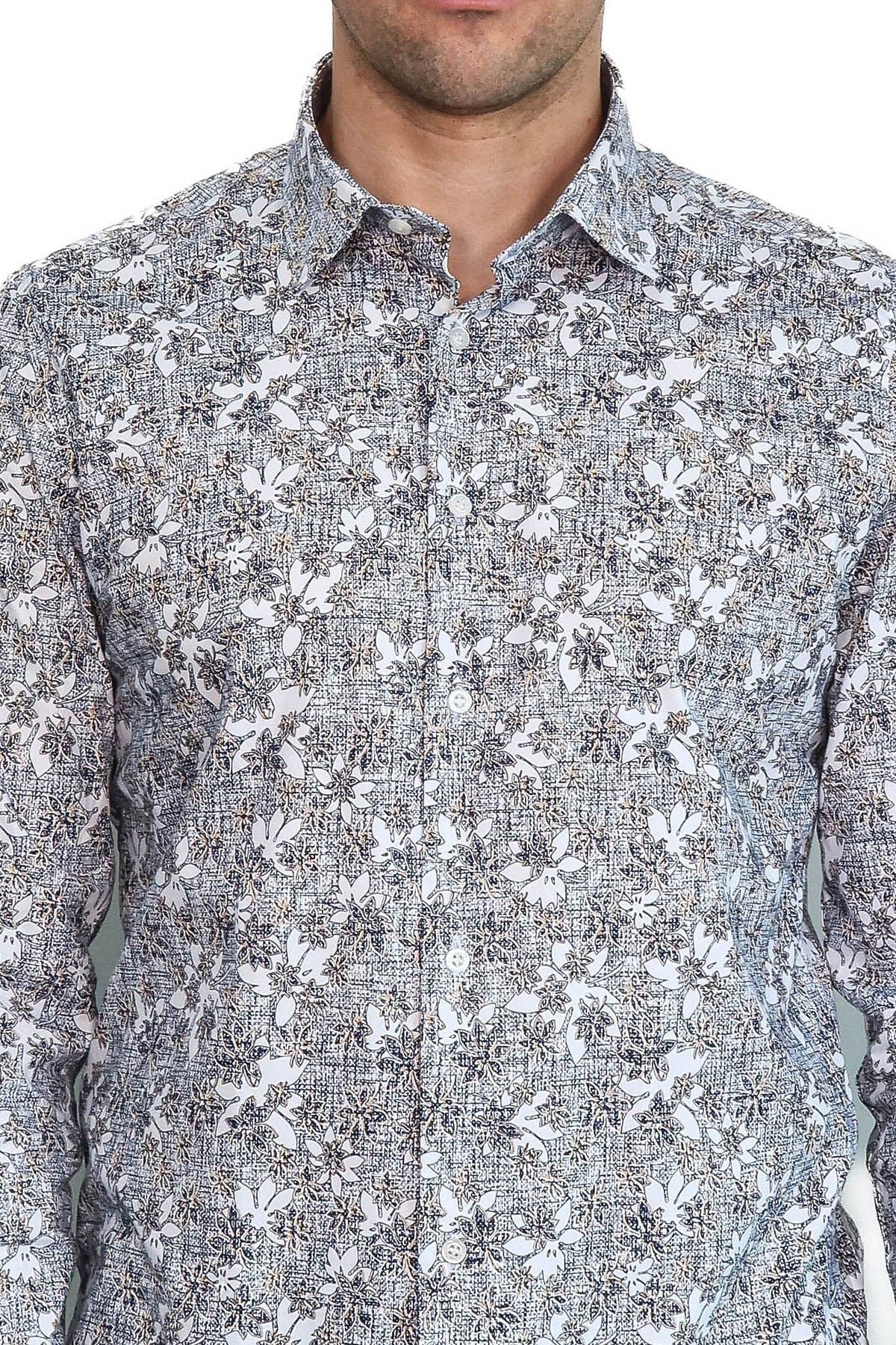 Bloom Patterned Grey Slim Fit Shirt - Wessi