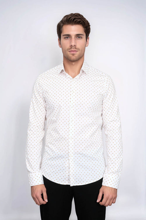 Minimal Golden Print White Men's Shirt - Wessi