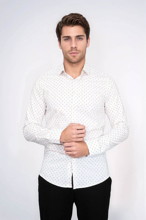 Minimal Golden Print White Men's Shirt - Wessi
