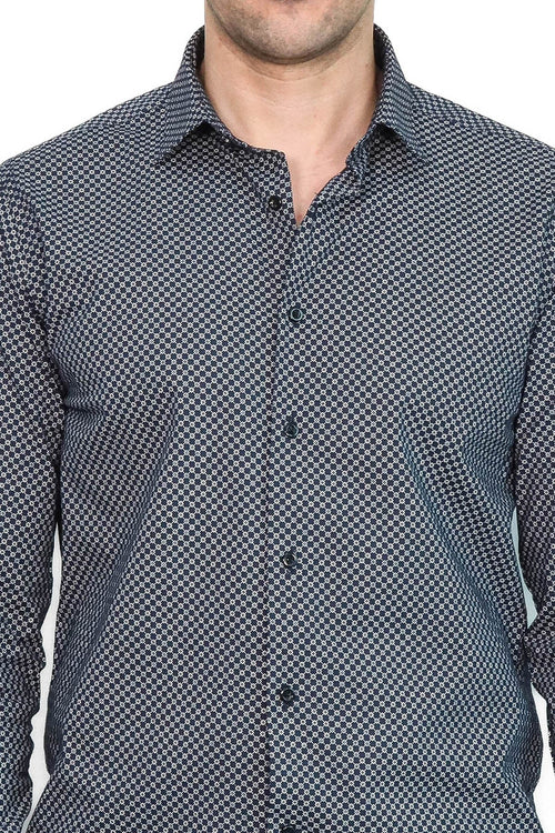 Navy Blue Tiny Check Patterned Slim Fit Shirt - Wessi