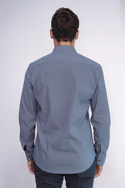 Tiny Check Patterned Slim Fit Blue Men Shirt - Wessi
