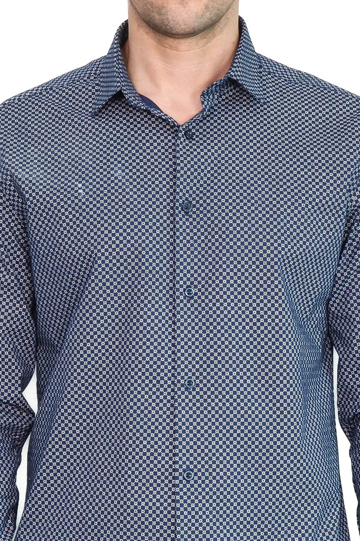 Tiny Check Patterned Slim Fit Blue Men Shirt - Wessi