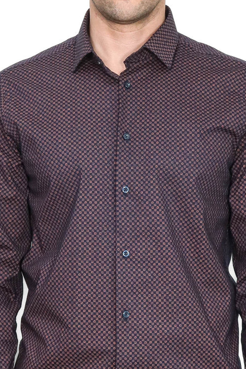Brown Tiny Check Patterned Slim Fit Shirt - Wessi