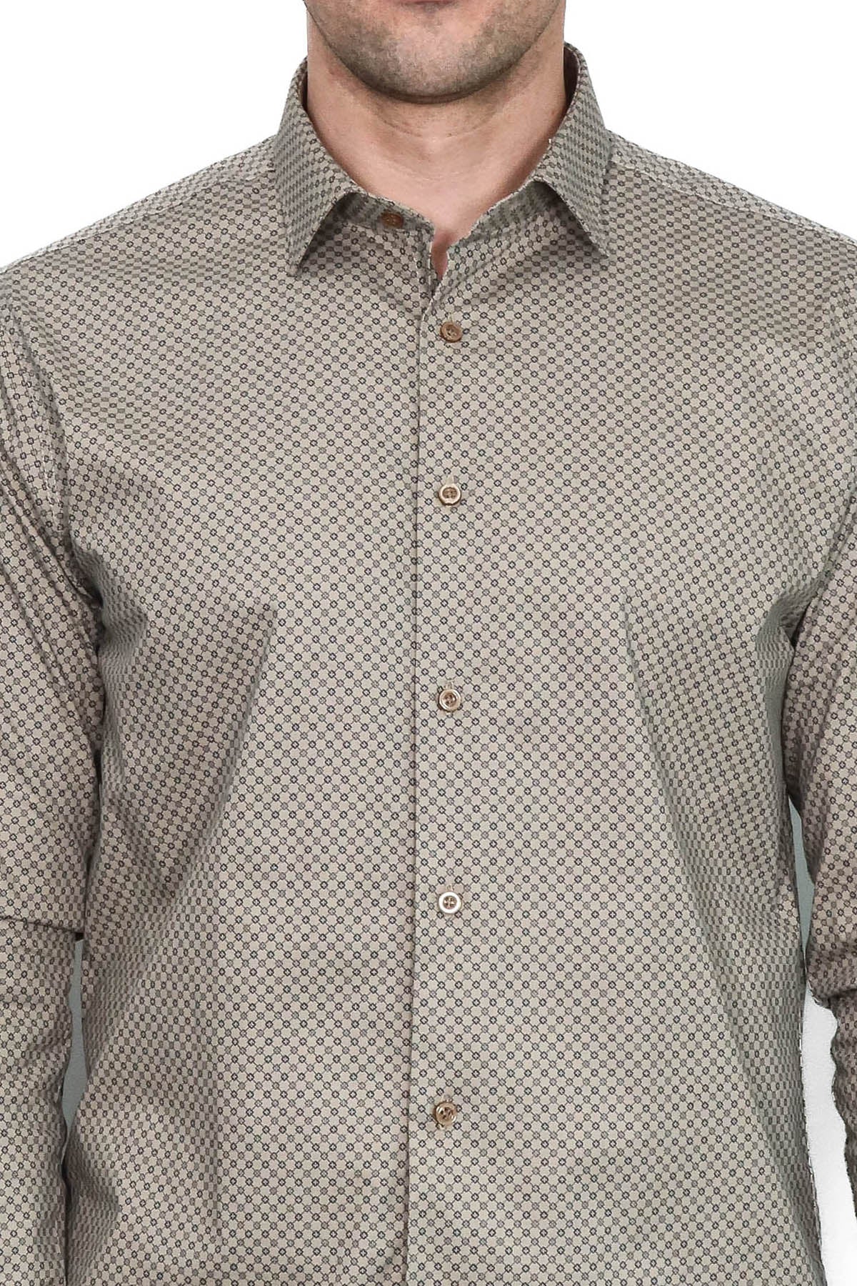 Tiny Check Patterned Slim Fit Light Brown Men Shirt - Wessi