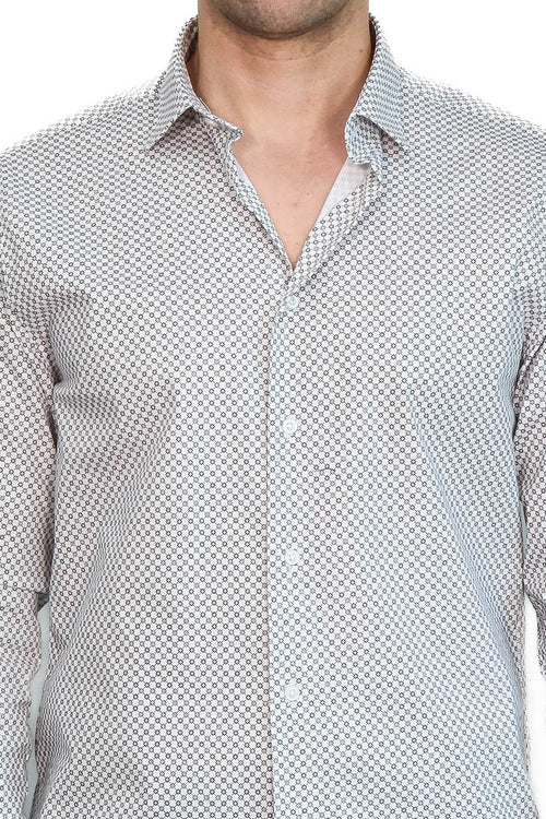 White Tiny Check Patterned Slim Fit Shirt - Wessi