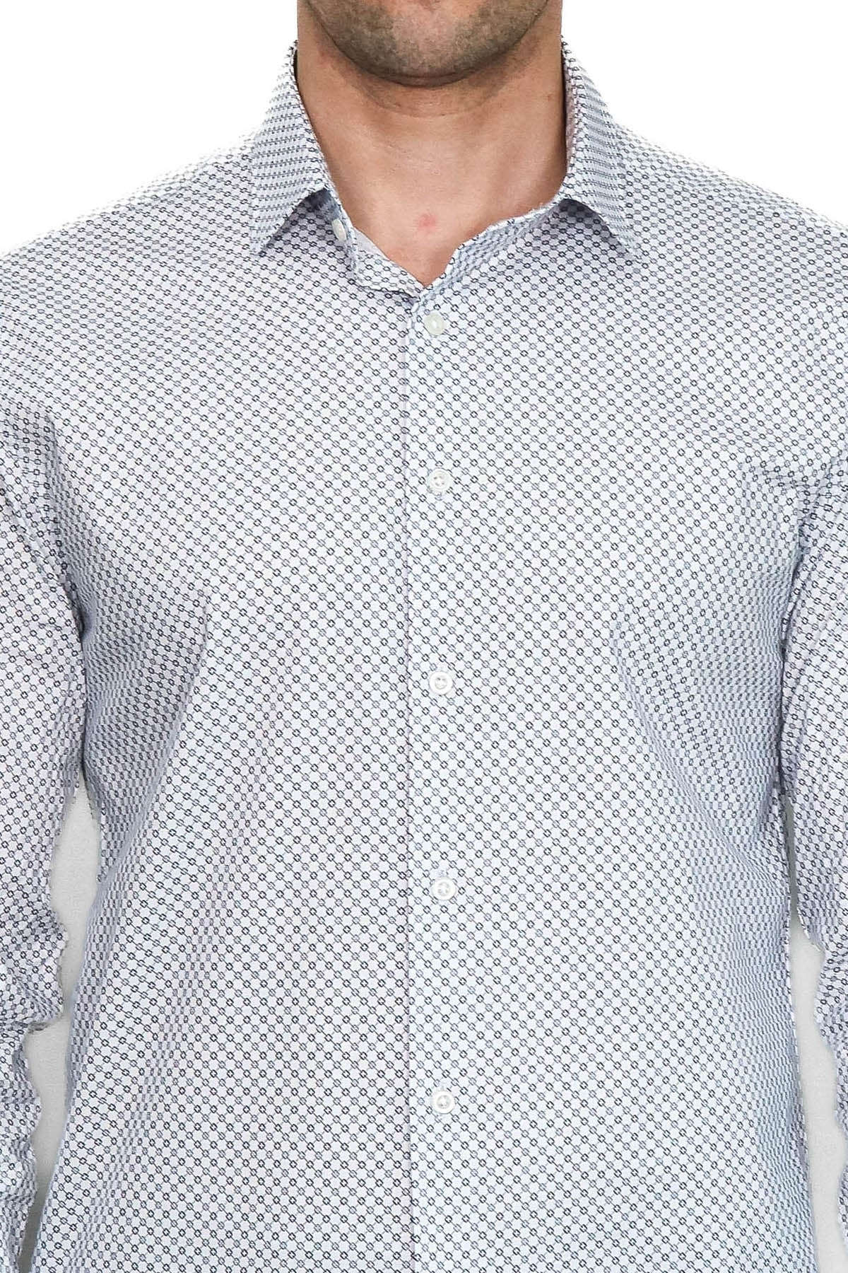 White Tiny Check Patterned Slim Fit Shirt - Wessi