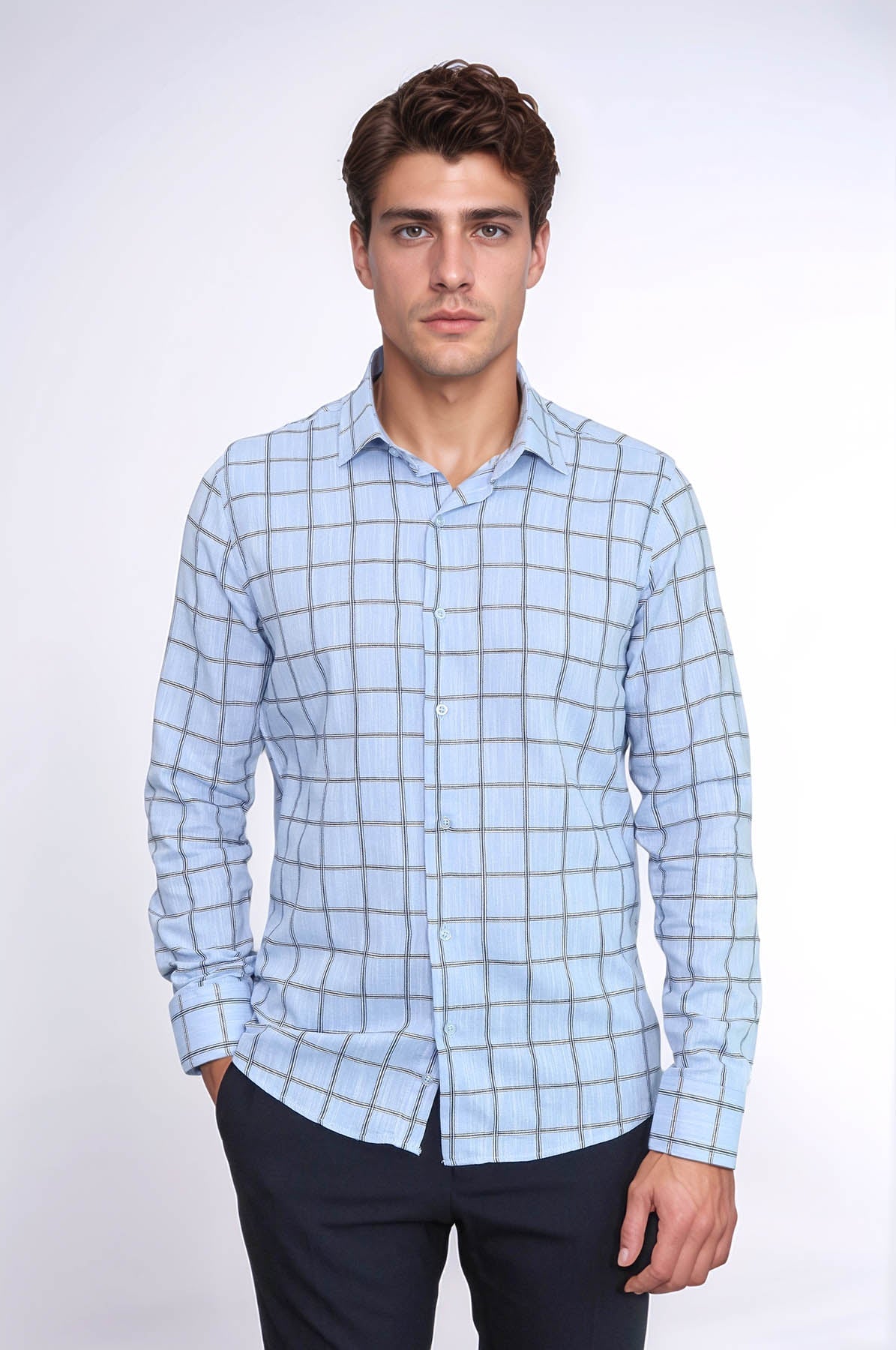 Plaid Slim Fit Blue Men Shirt - Wessi