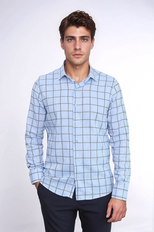 Plaid Slim Fit Blue Men Shirt - Wessi