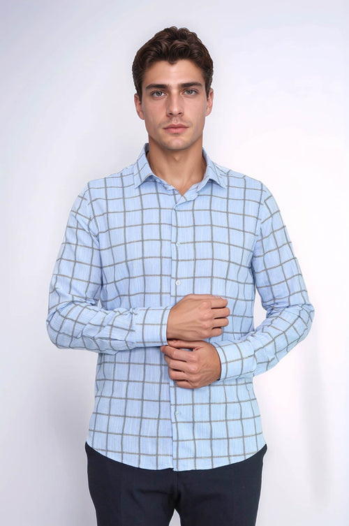 Plaid Slim Fit Blue Men Shirt - Wessi