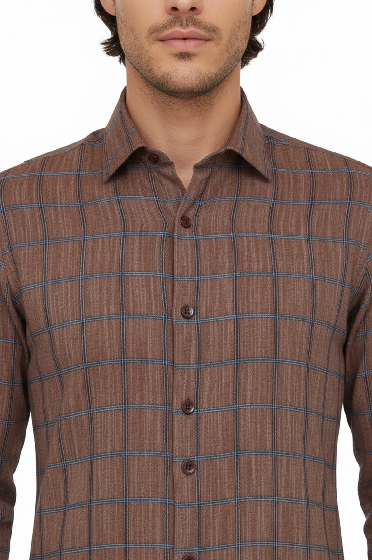 Plaid Slim Fit Brown Men Shirt - Wessi