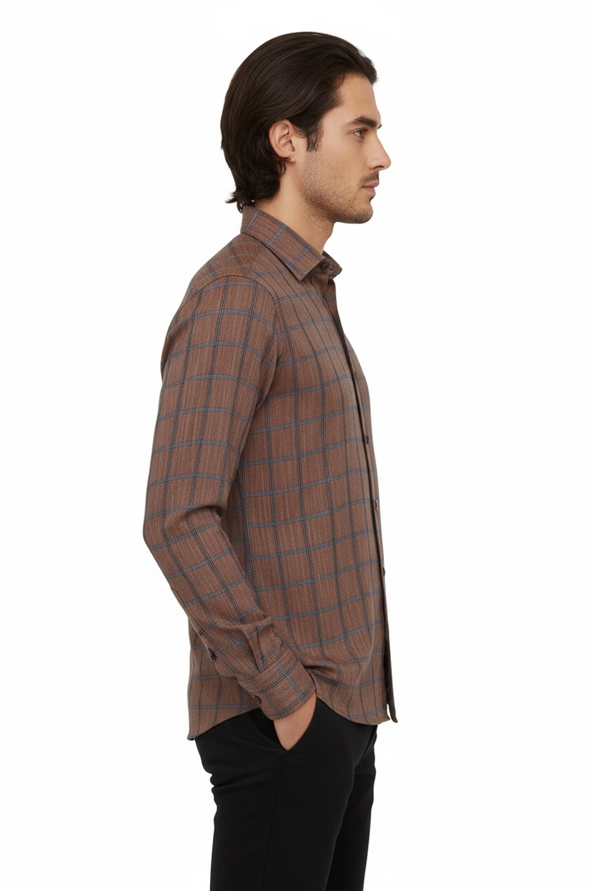 Plaid Slim Fit Brown Men Shirt - Wessi