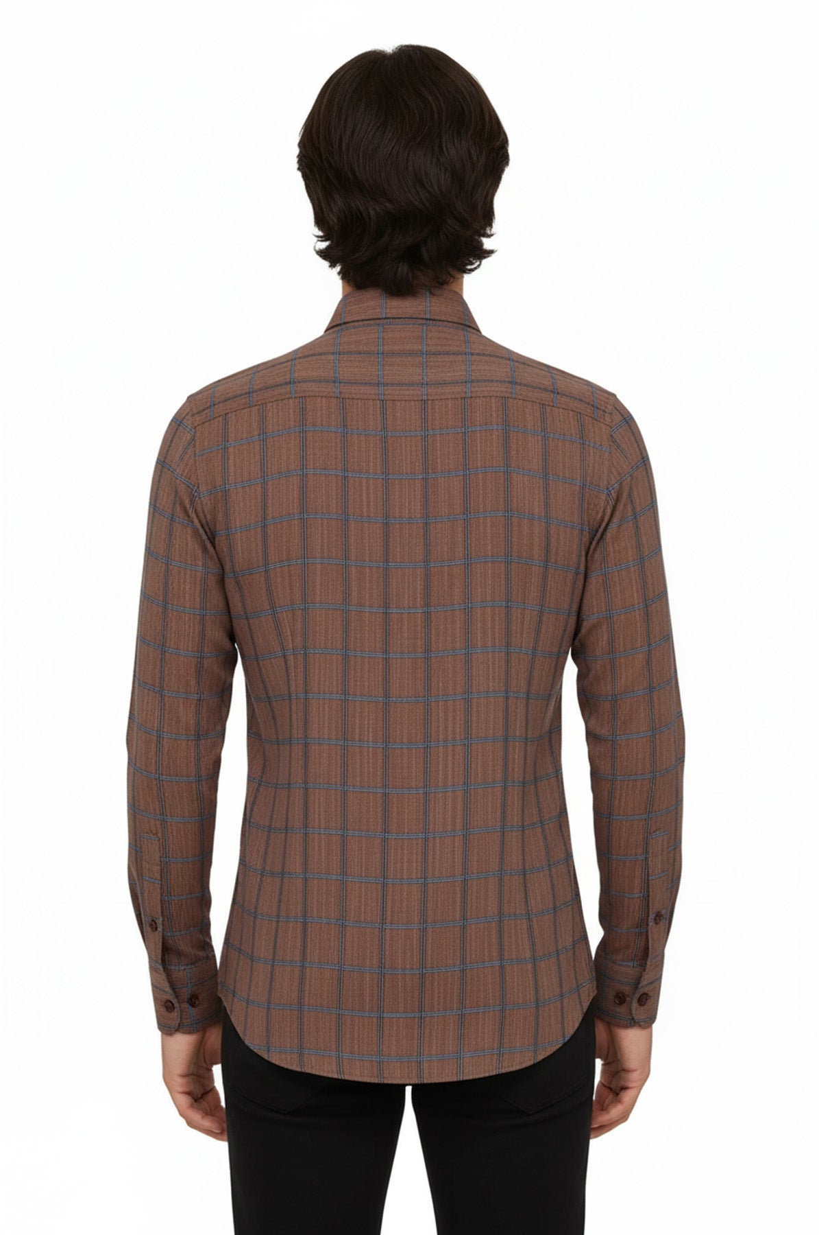 Plaid Slim Fit Brown Men Shirt - Wessi