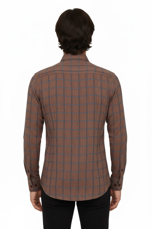 Plaid Slim Fit Brown Men Shirt - Wessi