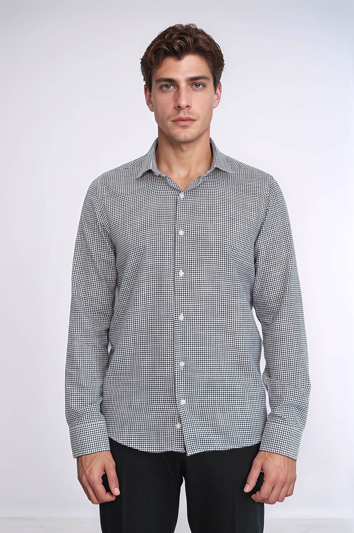 Houndstooth Pattern Black Men Shirt - Wessi