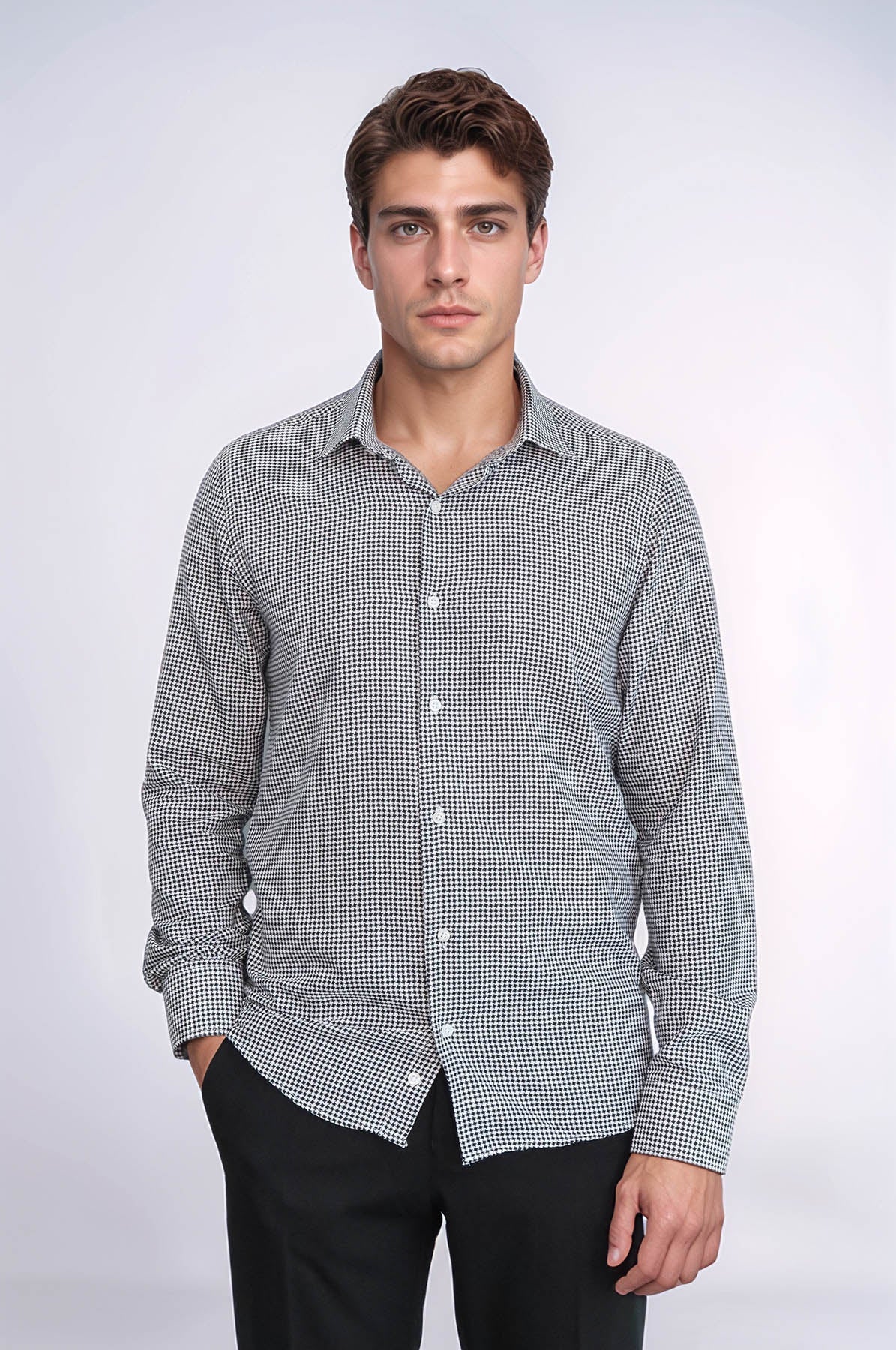 Houndstooth Pattern Black Men Shirt - Wessi